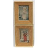 George Cruikshank XIX, Watercolour, a pair, Portraits of Victorian Children wearing hats,