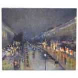 XX French School, Oil on canvas, French street at night, 20 3/4 x 24 3/4".