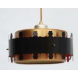 Vintage Retro : a Danish pendant copper banded ceiling light, possibly made by Fog and Morup,