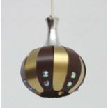 Vintage Retro : a Danish Coronell? Pendant brass and black banded lamp measuring 5 3/4"in diameter