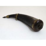 Shooting : A large 19thC European ox horn Powder Flask ,