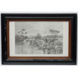 Fly Fishing : After RN SAexander XIX Monochrome lithograph ' With The May Fly ' figures fishing a