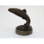 Fly Fishing Bronze Sculpture : Andre late XX Patinated bronze sculpture on polished circular