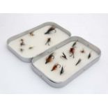 Fly Fishing : A Richard Wheatley Aluminium fly box opening to reveal 16 Grayling,