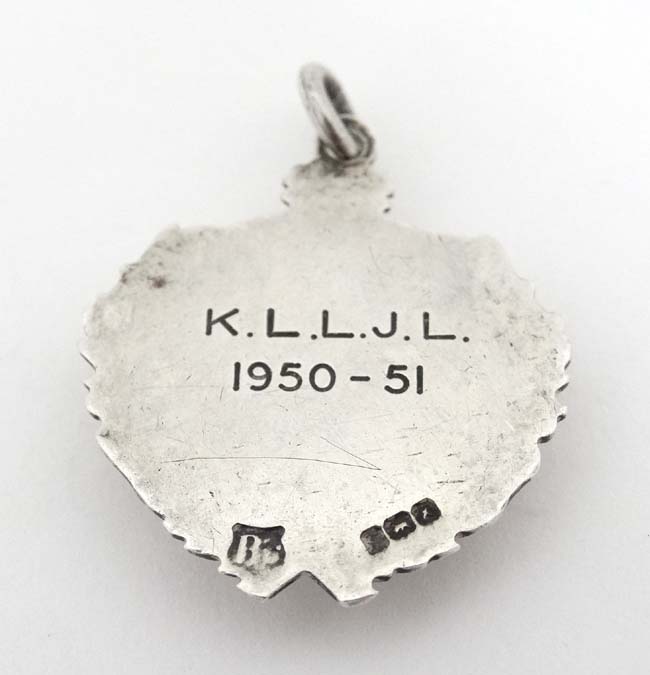 Dog Interest : A hallmarked silver fob with later applied ceramic cabochon depicting the head of a - Image 2 of 3