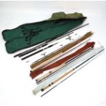 Fishing : a large coarse fisherman's rod case containing : a cloth cased Pegley - Davis Craftsman