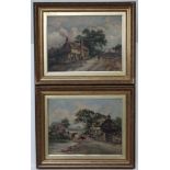 XIX English School, Oil on canvas , a pair (2), Droving cattle and droving sheep,