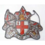 An Armorial Stained glass section bearing crest and titled 'City of London' with lead came.