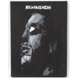 Late XX oil on canvas, Named canvas, " Rammestein " (German band), 16 x 12",