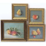 Phyllis Birdseye XX, Pastel x 4, Pair of peaches , apple , pair of Pears ! And a single pear,