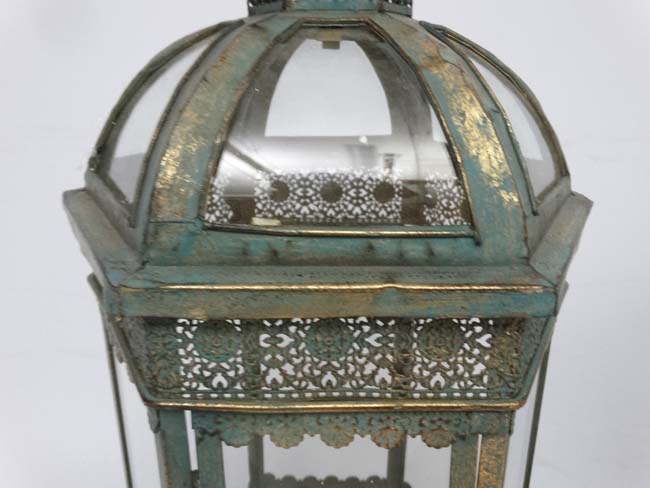 A pair of hexagonal formed lanterns with glass panels approx ( late 20thC / 21stC ) 25" high. - Image 5 of 6