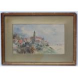 XIX Continental School, Watercolour, European hillside town (on Rhine?), 5 1/2 x 9 3/8.