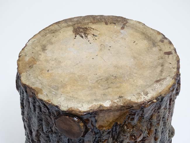 A Victorian stoneware planter pot with realistic glaze formed as a large log / cut branch and - Image 2 of 4