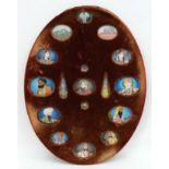 XIX Indian / Muhal, 17 miniatures mounted on an oval with velvet covered mount,