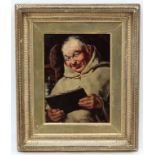 Schad Minieh ? XIX Continental School, Oil on oak panel, " Monk Reading " ' Don Guidore ',