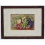 H Warren 18??, Watercolour, Still life of fruit , Peach , Hazel nuts , Grapes , Cherries ,