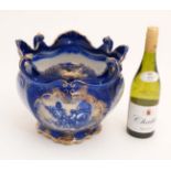 A Victoria ware Ironstone flow blue (flo-blue) style four handled jardiniere ,