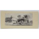 After Rembrandt Van Rijn (1606-1669), Etching laid on paper, Old landscapes with barn and horses,