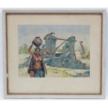 Indistinctly Signed Mid XX Indian School, Watercolour, Carrying water from a water hole,