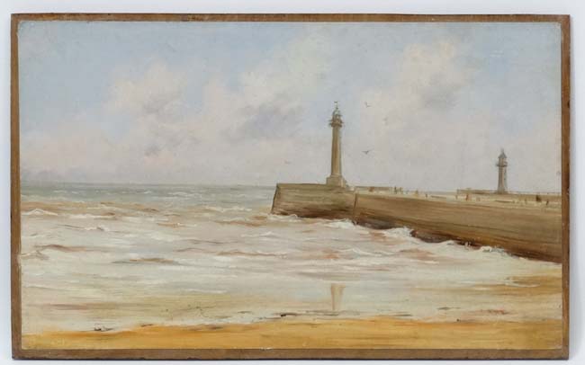 Peter Paul Pugin (1851-1904), Oil on paper laid on panel, Ramsgate Pier, Details verso,