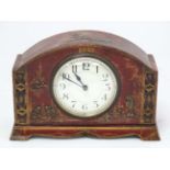 1920's Red lacquered mantle clock : a Chinoiserie red lacquer designed French clock ( timepiece )