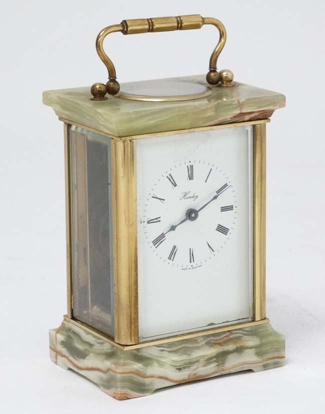 5 Glass 'Henley' Carriage Clock : a brass and ormolou cased 5 bevelled glass English carriage clock