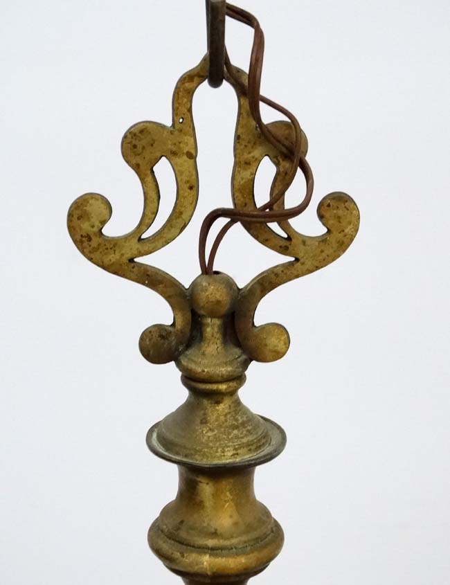 An early 20thC brass squared 6-branch pendant electrolier. - Image 7 of 7