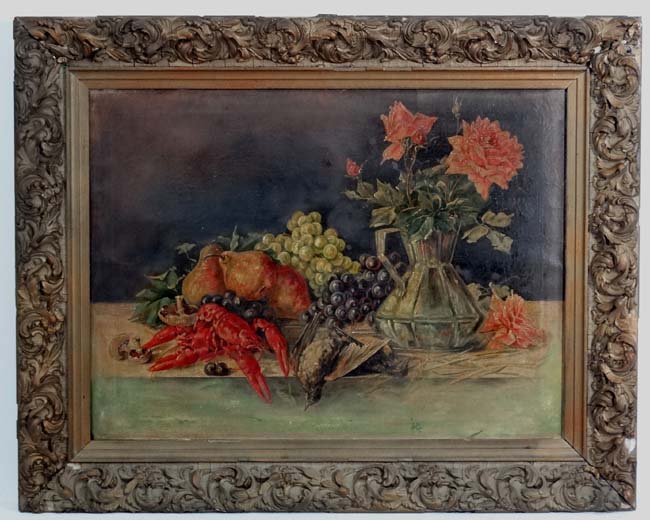 Early 20thC Continental School, Oil on canvas, Still life of fruit ,