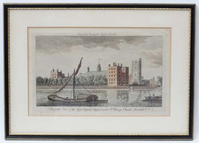 XVIII unknown, Hand coloured engraving, ' Perspective view of the Arch-Bishop's Palace with St.