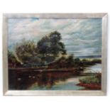 E M Clarke 1907, Oil on canvas, Large River landscape, Signed and dated lower right.