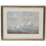 W Fleming 1874 Marine School, Watercolour and gouache, Steam Sail ship portrait,