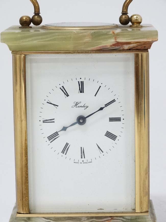 5 Glass 'Henley' Carriage Clock : a brass and ormolou cased 5 bevelled glass English carriage clock - Image 5 of 7