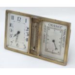 Art Deco Combination Clock, Barometer and Thermometer: a silver plated on brass, square dialled ,