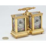A miniature Carriage Desk Compendium Set : a 21 st C brass cased miniature carriage clock and