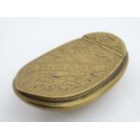A 19thC pocket snuff / tobacco box of hip form with engraved decoration to the hinged lid.