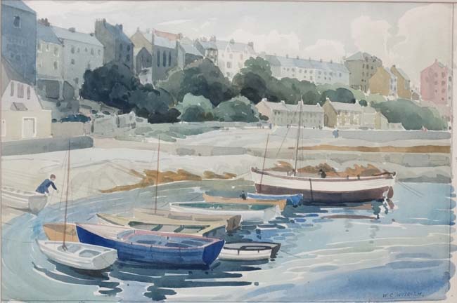 Wilfred C Wisdish (1910-1970) FRSA, Watercolour, ' Port St. Mary I.O. - Image 3 of 5