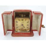 Duverdrey & Bloque Cased alarm clock : an Art Deco square leather cased (and silk lined ) with