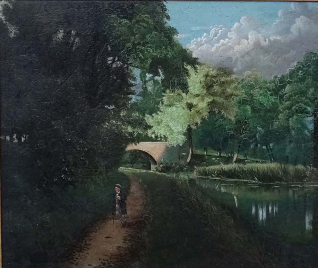 Walter Seavill 1925, Oil on fielded panel, Figure walking on the Canal towpath, - Image 3 of 4