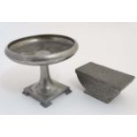 Arts and Crafts : A Talbot pewter plannished tazza on a four footed base.