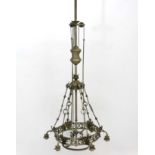 A late 19thC / early 20thC nickle plated brass 6- branch electrolier / ceiling light with central