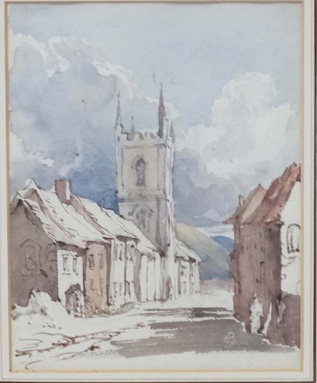 Early - Mid XX English School, Watercolour and pencil, Village street with church. - Image 3 of 3