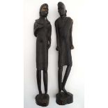 Ethnographic Native Tribal : a pair of carved figures ,standing 18" high.