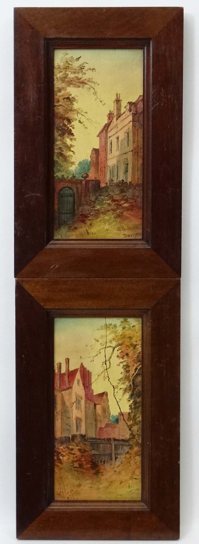 Wm Strupen (?) 1912, Pair of framed oil on tile (2), ' Little Cote Hall ' and ' Old House Devizes ', - Image 3 of 7
