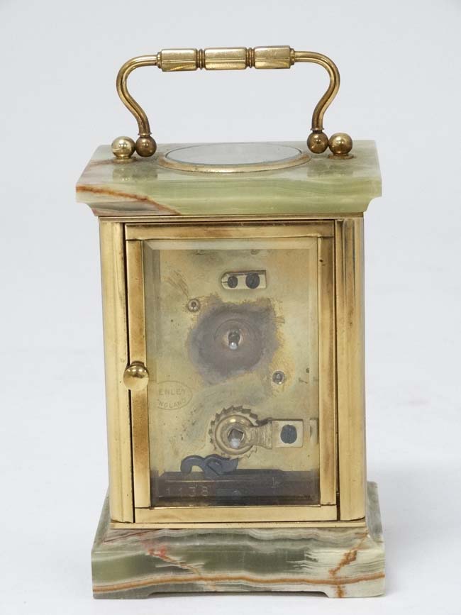 5 Glass 'Henley' Carriage Clock : a brass and ormolou cased 5 bevelled glass English carriage clock - Image 7 of 7