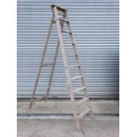 Salvage :An early - mid 20 thC pair of wooden fruit picking Steps / Ladders with wide base and