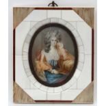 N Romery XX, Miniature on ivorine oval, Portrait of an 18 thC lady, Signed mid right,