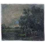 Manner of Jack Butler Yeats , early XX, Oil on board, Figure on horseback in the windy countryside,