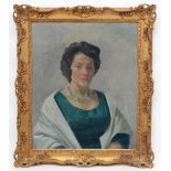 John A Bowen 1963, Oil on canvas, Portrait of a lady wearing a diamond necklace,