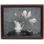 Barbara Dorf (1933-2016), Oil on canvas board, Magnolia in a Victorian jug,