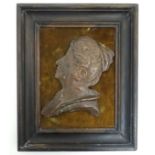 A cast bronze patented two dimensional bass relief silhouette, labelled verso Amy Giampietn...